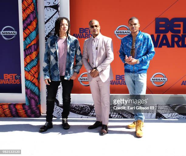 Domani Harris, T.I. And Messiah Ya' Majesty Harris attend the 2018 BET Awards at Microsoft Theater on June 24, 2018 in Los Angeles, California.