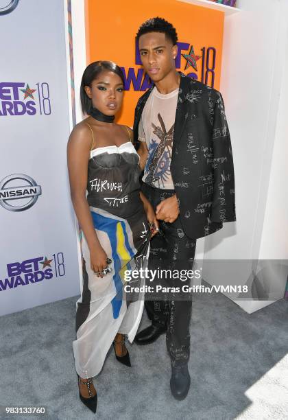 Ryan Destiny and Keith Powers attend the 2018 BET Awards at Microsoft Theater on June 24, 2018 in Los Angeles, California.