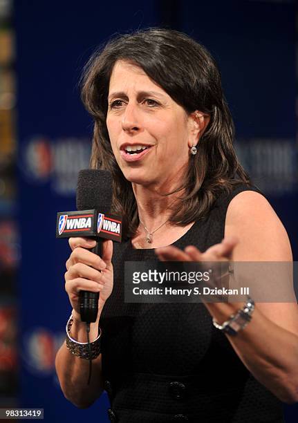 President of the WNBA Donna Orender attends the 2010 WNBA Draft celebration at the NBA Store on April 7, 2010 in New York City.