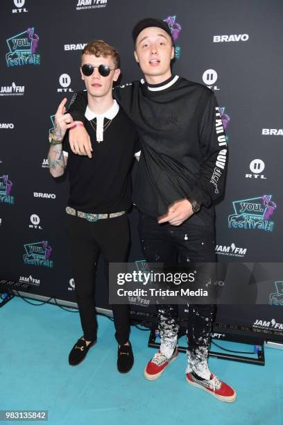 Charlie Lenehan of the duo Bars and Melody and Isac Elliot attend the YOU Summer Festival 2018 on June 24, 2018 in Berlin, Germany.