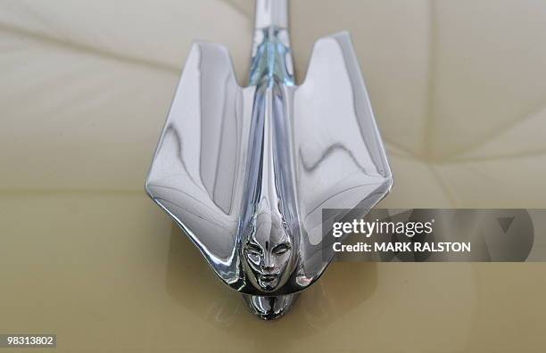 Hood ornament from a 1950's Cadillac convertible on display at the Cartopia exhibition celebrating Southern California's early car culture at the USC...