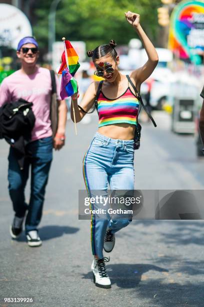 Victoria Justice attends the 2018 New York City Pride March on June 24, 2018 in New York City.