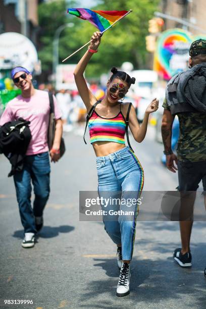 Victoria Justice attends the 2018 New York City Pride March on June 24, 2018 in New York City.