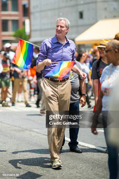 New York City Mayer Bill de Blasio attends the 2018 New York City Pride March on June 24, 2018 in New York City.