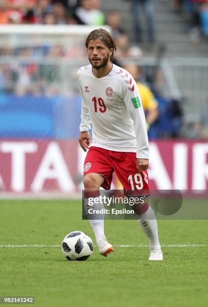 Lasse Schone of Denmark in action during the 2018 FIFA World Cup Russia group C match between Denmark and Australia at Samara Arena on June 21, 2018...