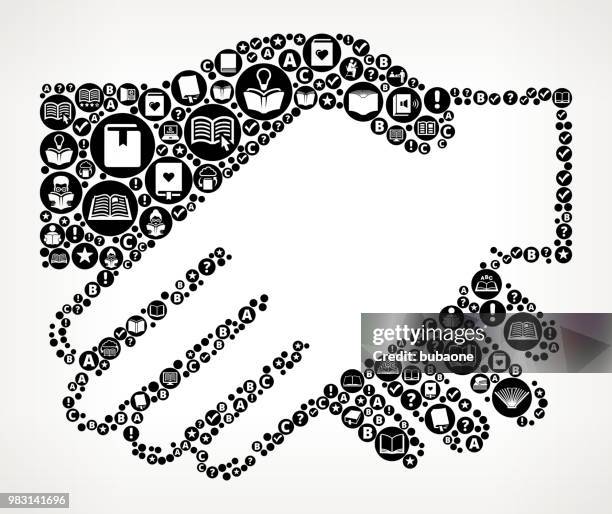 handshake books and reading icon pattern background - dealing cards stock illustrations