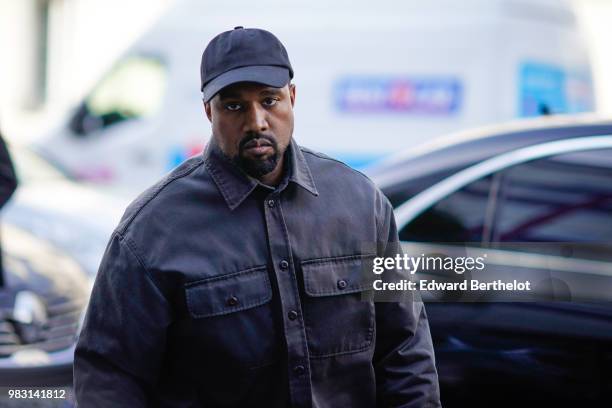 Kanye West is seen, outside 1017 ALYX 9SM show, during Paris Fashion Week Menswear Spring/Summer 2019, on June 24, 2018 in Paris, France.