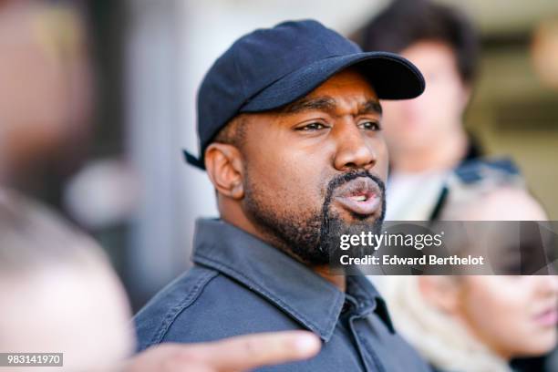 Kanye West is seen, outside 1017 ALYX 9SM show, during Paris Fashion Week Menswear Spring/Summer 2019, on June 24, 2018 in Paris, France.