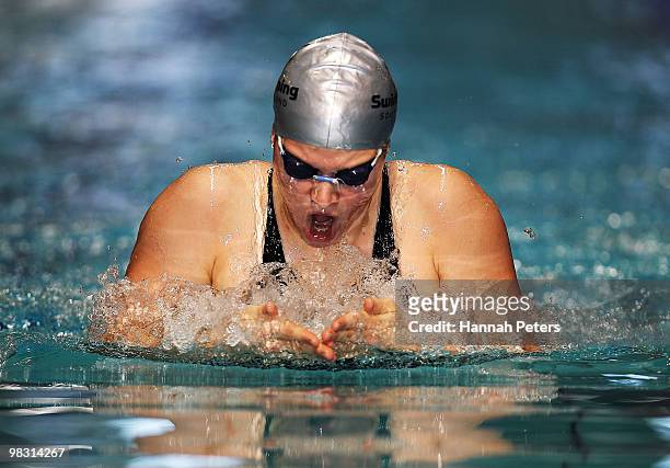 Natalie Wiegersma competes in the Women's 400m Individual Medley during day four of the New Zealand Open Swimming Championships at West Wave Aquatic...