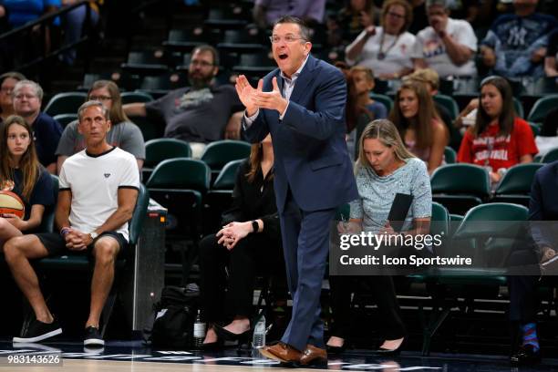 Connecticut Sun Head Coach Curt Miller shouts to his team during the game between the Connecticut Sun and Indiana Fever June 24 at Bankers Life...