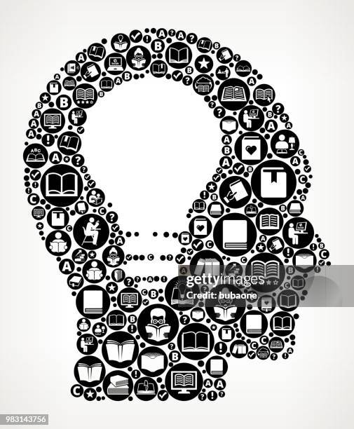 idea head books and reading icon pattern background - naval oranges stock illustrations