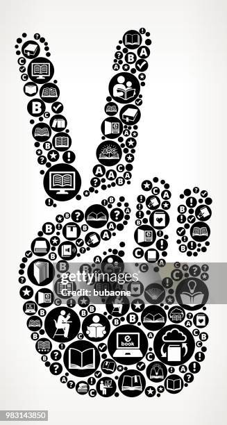 peace sign books and reading icon pattern background - naval oranges stock illustrations