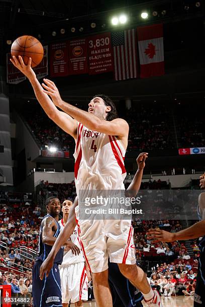 Luis Scola of the Houston Rockets shoots the ball against the Utah Jazz on April 7, 2010 at the Toyota Center in Houston, Texas. NOTE TO USER: User...