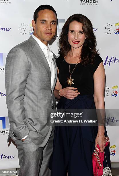 Actors Daniel Sunjata and Andie MacDowell attend the screening of the Lifetime Original Movie "Patricia Cornwell's The Front" at Hearst Tower on...