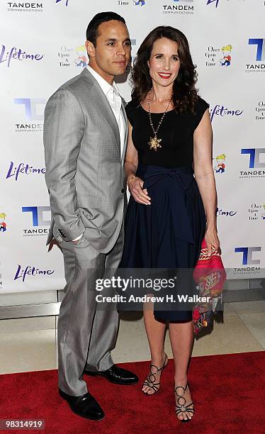 Actors Daniel Sunjata and Andie MacDowell attend the screening of the Lifetime Original Movie "Patricia Cornwell's The Front" at Hearst Tower on...