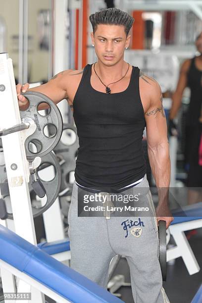 Paul "Pauly D" DelVecchio is sighted training at the Gym on April 7, 2010 in Miami Beach, Florida.