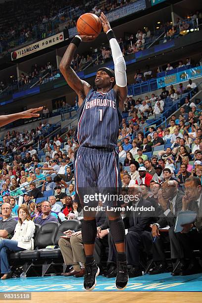 Stephen Jackson of the Charlotte Bobcats shoots against the New Orleans Hornets on April 7, 2010 at the New Orleans Arena in New Orleans, Louisiana....