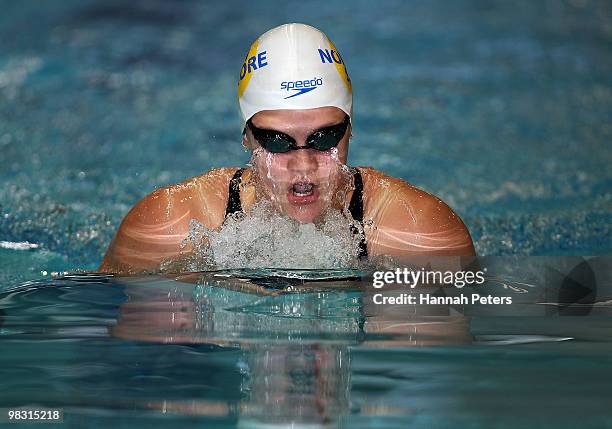 Phoebe Williams competes in the Women's 400m Individual Medley during day four of the New Zealand Open Swimming Championships at West Wave Aquatic...