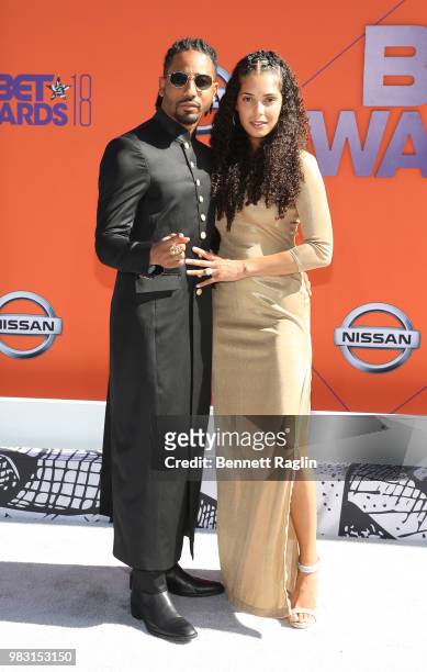 Brandon T. Jackson and Denise Xavier attend the 2018 BET Awards at Microsoft Theater on June 24, 2018 in Los Angeles, California.