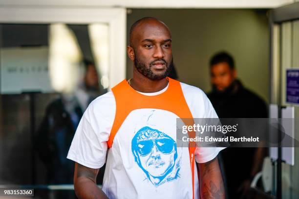 Virgil Abloh, Artistic Director for Louis Vuitton Menswear and Off-White creator, is seen, outside 1017 ALYX 9SM show, during Paris Fashion Week...