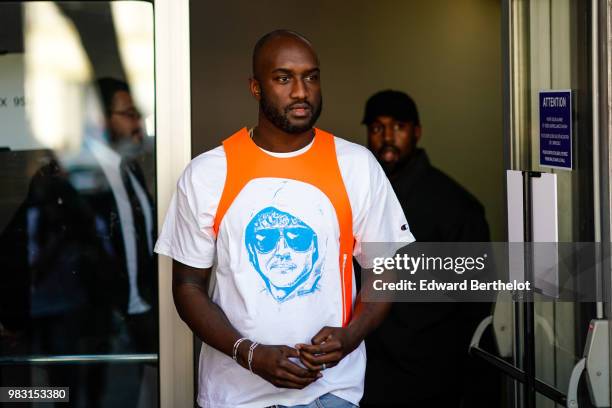 Virgil Abloh, Artistic Director for Louis Vuitton Menswear and Off-White creator, is seen, outside 1017 ALYX 9SM show, during Paris Fashion Week...