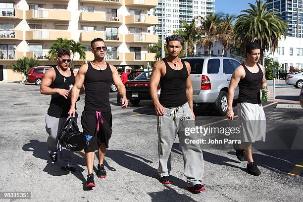 The Jersey Shore' cast members Ronnie Ortiz-Magro, Michael 'The Situation' Sorrentino, Paul "Pauly D" DelVecchio and Vinny Guadagnino are seen on...