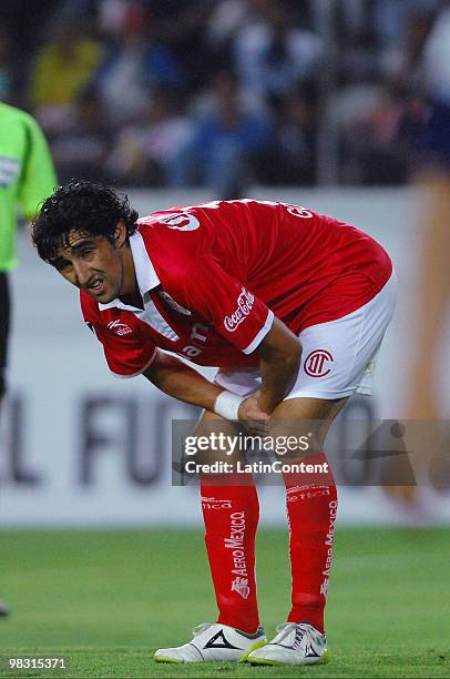 Francisco Gamboa of Toluca reacts during their Concacaf Champions League semifinal match at the Hidalgo Stadium on April 7, 2010 in Pachuca, Mexico.