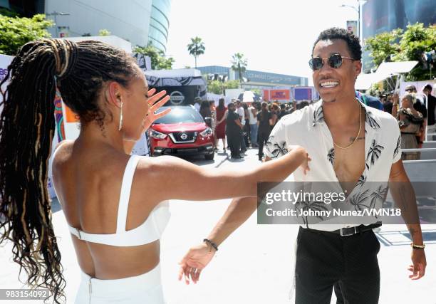 Logan Browning and Tyler James Williams attend the 2018 BET Awards at Microsoft Theater on June 24, 2018 in Los Angeles, California.