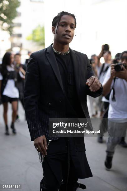 Rocky is seen on the street during Paris Men's Fashion Week S/S 2019 wearing all-black on June 24, 2018 in Paris, France.