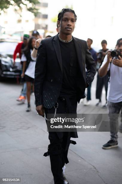 Rocky is seen on the street during Paris Men's Fashion Week S/S 2019 wearing all-black on June 24, 2018 in Paris, France.