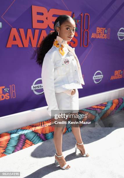 Skai Jackson attends the 2018 BET Awards at Microsoft Theater on June 24, 2018 in Los Angeles, California.