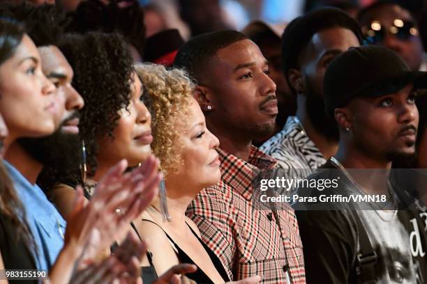 Former BET executive Debra L. Lee and Michael B. Jordan attend the 2018 BET Awards at Microsoft Theater on June 24, 2018 in Los Angeles, California.