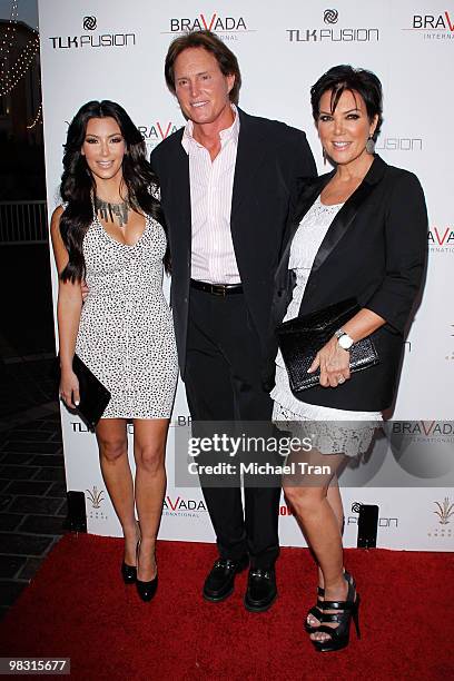 Kimberly Kardashian, Bruce Jenner and Kris Jenner arrive to The Bravada International launch party held at The Whisper Lounge on April 7, 2010 in Los...