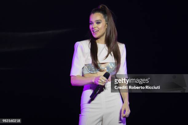 Hailee Steinfeld performs on stage at The SSE Hydro on June 24, 2018 in Glasgow, Scotland.