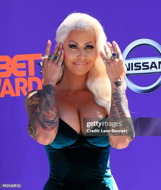 Amber Rose, jewelry details, attends the 2018 BET Awards at Microsoft Theater on June 24, 2018 in Los Angeles, California.