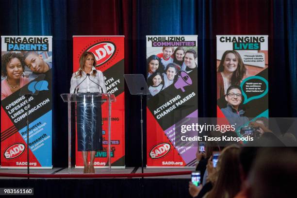 First Lady Melania Trump speaks during the national conference of Students Against Destructive Decisions on June 24, 2018 in Tysons Corner, Virginia.