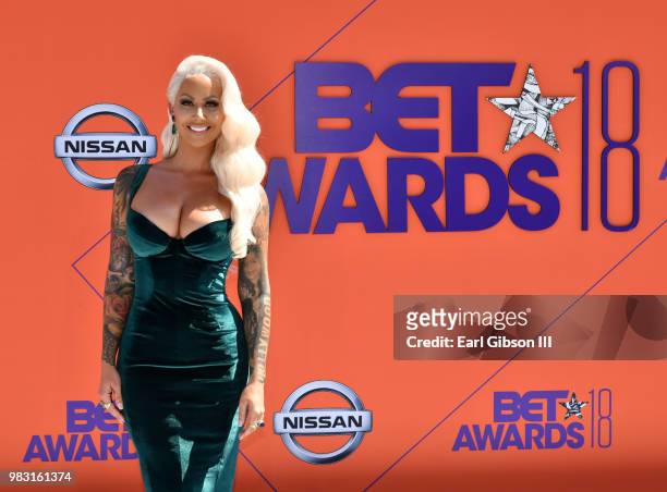 Amber Rose attends the 2018 BET Awards at Microsoft Theater on June 24, 2018 in Los Angeles, California.