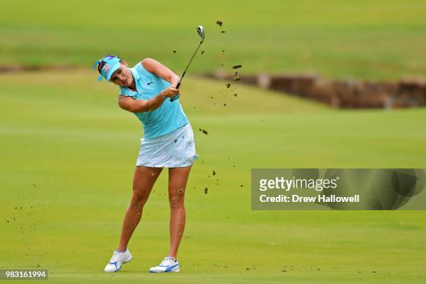 Lexi Thompson plays a shot on the 13th hole during the final round of the Walmart NW Arkansas Championship Presented by P&G at Pinnacle Country Club...