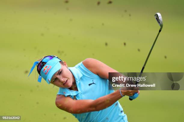 Lexi Thompson plays a shot on the 14th hole during the final round of the Walmart NW Arkansas Championship Presented by P&G at Pinnacle Country Club...