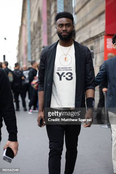 Jaylen Brown is seen on the street during Paris Men's Fashion Week S/S 2019 wearing Y-3 on June 24, 2018 in Paris, France.