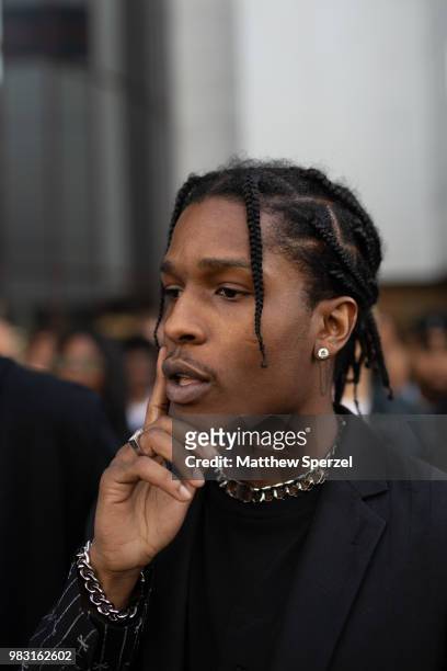 Rocky is seen on the street during Paris Men's Fashion Week S/S 2019 wearing all-black on June 24, 2018 in Paris, France.