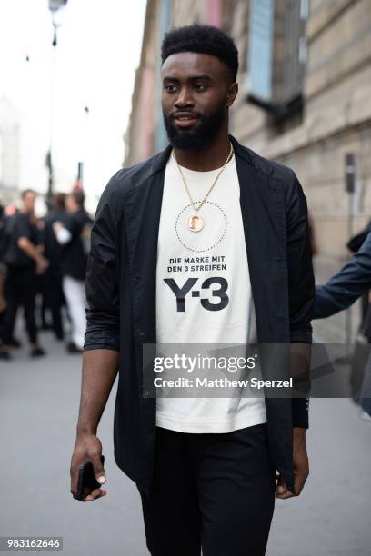 Jaylen Brown is seen on the street during Paris Men's Fashion Week S/S 2019 wearing Y-3 on June 24, 2018 in Paris, France.