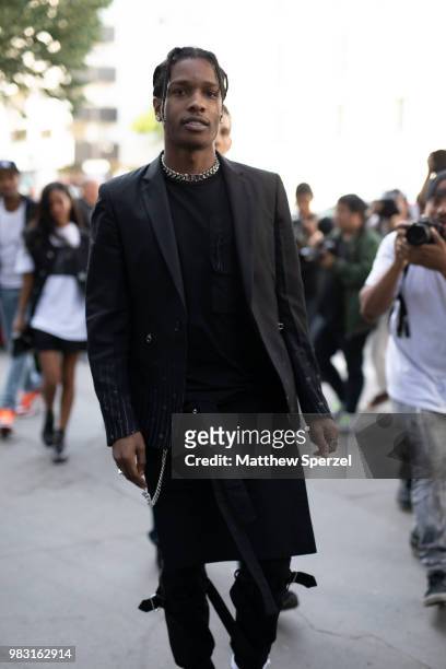 Rocky is seen on the street during Paris Men's Fashion Week S/S 2019 wearing all-black on June 24, 2018 in Paris, France.