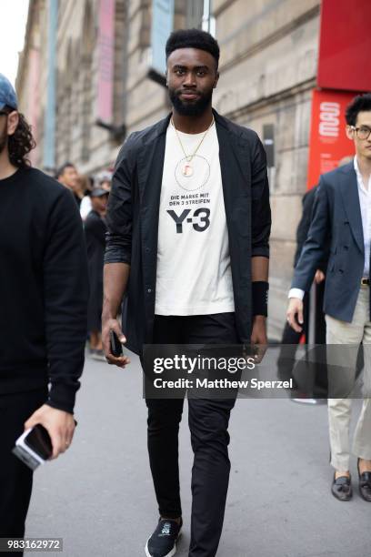 Jaylen Brown is seen on the street during Paris Men's Fashion Week S/S 2019 wearing Y-3 on June 24, 2018 in Paris, France.