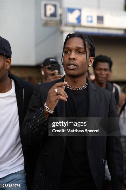 Rocky is seen on the street during Paris Men's Fashion Week S/S 2019 wearing all-black on June 24, 2018 in Paris, France.