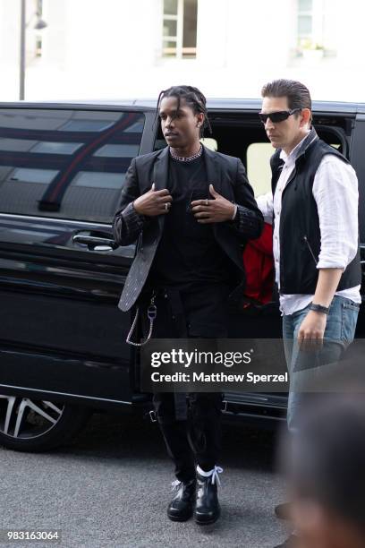 Rocky is seen on the street during Paris Men's Fashion Week S/S 2019 wearing all-black on June 24, 2018 in Paris, France.