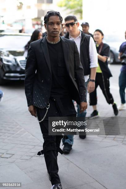 Rocky is seen on the street during Paris Men's Fashion Week S/S 2019 wearing all-black on June 24, 2018 in Paris, France.