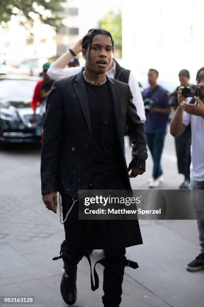 Rocky is seen on the street during Paris Men's Fashion Week S/S 2019 wearing all-black on June 24, 2018 in Paris, France.