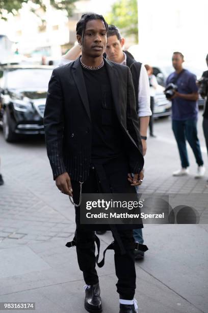 Rocky is seen on the street during Paris Men's Fashion Week S/S 2019 wearing all-black on June 24, 2018 in Paris, France.