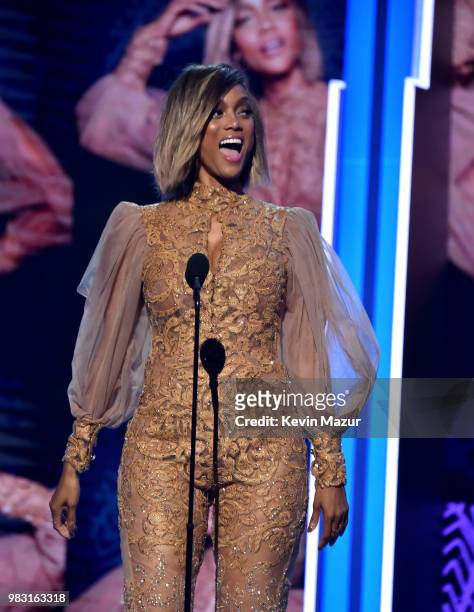 Tyra Banks speaks onstage at the 2018 BET Awards at Microsoft Theater on June 24, 2018 in Los Angeles, California.